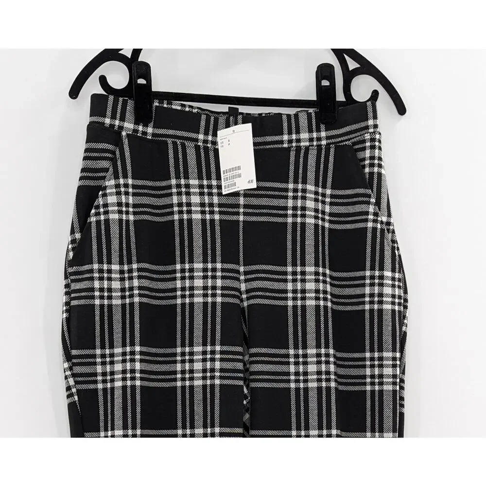 H&M Plaid Pants Trousers Black & White Size Small - Picture 2 of 9